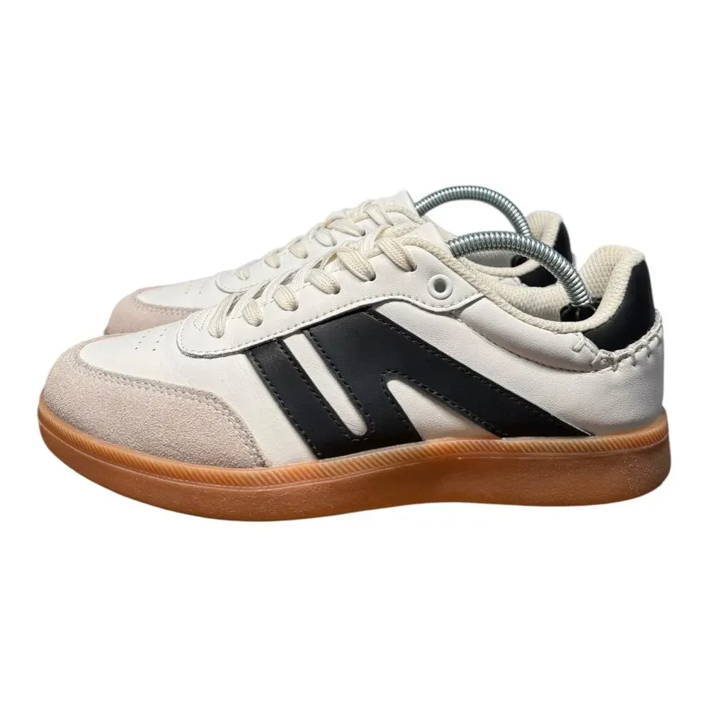 Lucky Step Women's 7 Sneakers White Black Sneakers Shoes Casual Suede